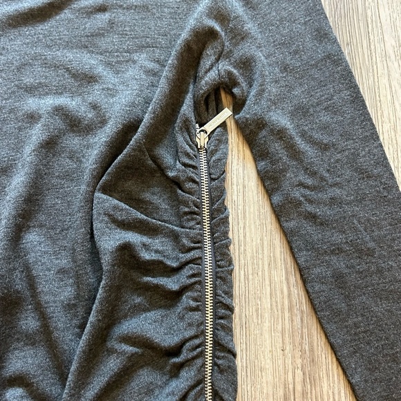 Michael Kors Long Sleeve Charcoal Dress With Side Zipper and Ruched Torso - Picture 5 of 14